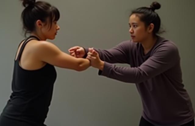 Self-defense students practicing a drill