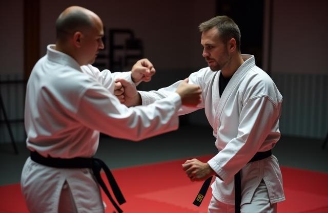 Adult students sparring